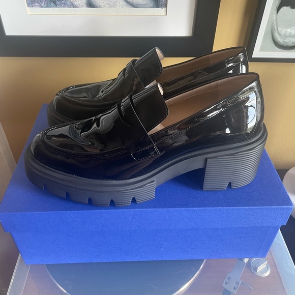 Stuart Weitzman Black Patent Leather Chunky Loafers - Picture 3 of 7